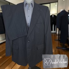 Andre Vachon Suit 2 Piece Mens 50R 44X32 Dark Gray Stripe SV Wool picture