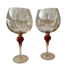 Vintage Pier 1 Imports Amber Luster Set Of 2 Glass Goblets  picture