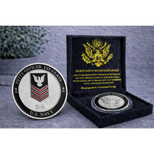 NEW U.S. Navy Petty Officer First Class E-6 Challenge Coin w/ Retirement Award picture