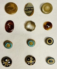 Lot of 12 Unusual Vintage/Antique Buttons Some Pairs Glass Early Plastics More picture