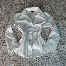 Talbots Stretch Button Up Shirt Size 10 White Cotton Long Sleeve picture