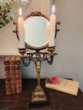 Antique 19th c French Belle Epoque Bronze Figural Beveled Vanity Mirror w/Marble picture