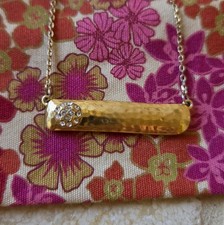 Brighton Bilbao Hammered Gold & Crystal Bar  Reversible Necklace picture