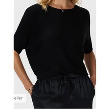 Quince Lightweight Cotton Cashmere Dolman Sleeve Sweater Black L picture
