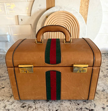 Gucci Vintage 1970s Web Pigskin Leather Vanity Train Case Beauty Trunk Key locks picture