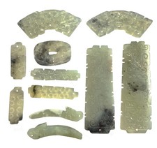Collection of Eleven Fengshui Chinese Carved Jade Pendants, Windchime picture