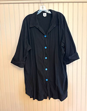 Dream Beach Women's Black Solid Collared Button-Up Woven Cotton Blouse 3X picture