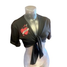 Vintage 90's CONTEMPO CASUALS Tie Front Tattoo Crop Top GRUNGE GOTH Tee Heart picture