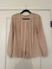 Ann Taylor Loft Pleated Button Front Blouse Size S Pink Long Sleeve picture