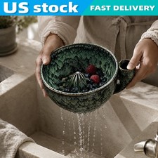 Self-Spinning Ceramic Berry Bowl with Holes - Lead-Free Fruit Washing & Serving picture