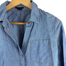 Theory Nikala D/Orient Button Down Shirt Womens Small Blue Cotton Linen Chambray picture