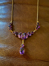 Antique Edwardian 10K Gold Amethyst Festoon Drop Necklace Germany c1910 6.71g picture