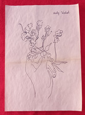 Andy Warhol painting drawing on old paper signed stamped vtg picture