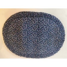Vintage Navy Blue Calico Floral Quilted Ruffle Oval Placemats Set of 3 Cottage picture
