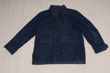 Vintage 60s 70s Denim Blanket Lined Chore Coat 4 Pocket Snap Workwear USA picture