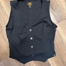 Lee black fitted vest top with a corset-inspired silhouette, deep V neckline, bu picture