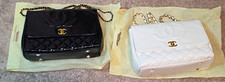 CHANEL Medium Black/White Quilted Flap Shoulder Bag Gold Chain Turn Lock picture