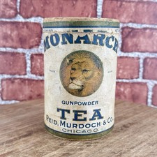 ANTIQUE MONARCH GUNPOWDER TEA BOX N/ TIN REID MURDOCH GROCERY STORE LION BRAND picture