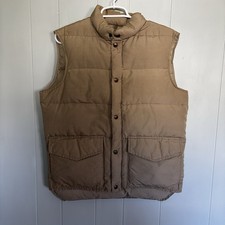 Vintage L.L.Bean Men’s USA Puffer Vest Tan Quilted Snap Front Outdoor Gorpcore picture
