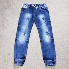 Diesel Industry Denim Blue Faded Jogger Jeans 34 Elastic Waist Distressed picture