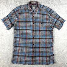 Patagonia A/C Shirt Mens L Plaid Short Sleeve Button Crinkle Seersucker Hiking picture