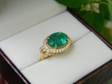 4.60 Ct Oval Cut Natural Emerald Diamond Wedding Ring 14K Yellow Gold Size 7 picture