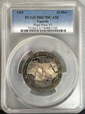 1969 Uganda SILVER 20 Shilling POPE Paul VI PCGS PR67DCAM-Spectacular Toning picture
