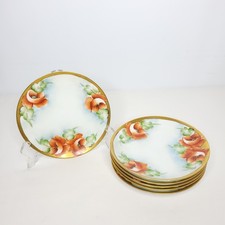 Set of 6 Antique Gotham Austria Hand Painted Poppies Bread Dessert Plates picture