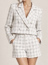 Forever 21 Tweed 2-Piece Set Cropped Blazer S Shorts M White Black NWT picture