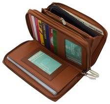 Genuine Leather Womens RFID Blocking Security Double Zip-around  Phone Wallet picture