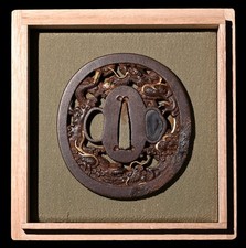 Tsuba Japanese antique dragon and wave design made of iron Mumei Edo period picture