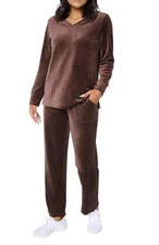 Denim & Co Size 3X Dark Brown Active Velour Top & Straight Leg Pant A713023 NWOT picture