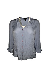 Ann Taylor Women's Size 14 Cerulean Blue ¾ Ruffle Sleeve 100% silk top picture