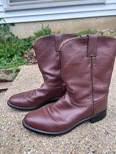 Justin 3404 Men's Roper Boots Size 9 Brown Leather Western Cowboy Made in Mexico picture