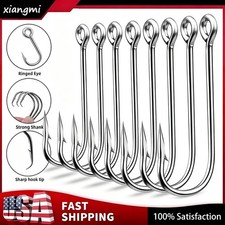50/100PCS Fishing Hooks Saltwater Long Shank Hooks O'shaughnessy Stainless Steel picture