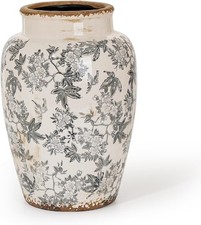 Ceramic Flower Vase, Vintage Gray Ice Cracked Glaze Porcelain Decor picture