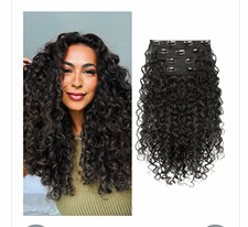 FLUFYMOOZ Clip-In Hair Extension Synthetic Curly 16in Black Dark Brown picture