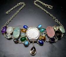 Stunning Genuine Gemstone Vintage Watch Face Artisan Necklace picture