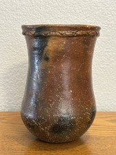 Antique/Vintage Folk Art Hand Built Pottery Vessel 6.5” Braided Rope Decoration picture