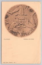 Antique Trinacria Emblem of Sicily Postcard Palermo Luigi Renda Italian Stamp picture