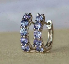 1.10 Ct Round Cut Tanzanite Huggie Hoop Earrings Women's 14k White Gold Finish picture