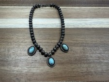 925 sterling Navajo/zuni beaded necklace 3 oval turquoise charm necklace L1084 picture
