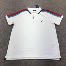 Nautica Polo Shirt Mens Medium White Colorblock Shoulder Short Sleeve K66907 picture