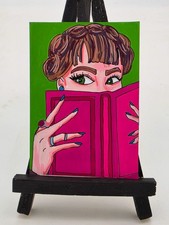 ACEO Beautiful Woman Portrait Book Eyes Original Painting SLBArtAndDesign picture
