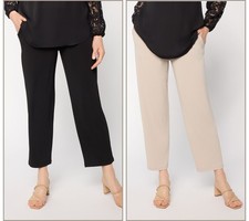Susan Graver Essentials Regular Set of 2 Liquid Knit Ankle Pants Stone/Black M N picture