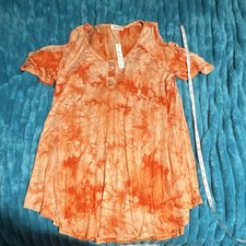 NWT LARACE Women’s Plus 1X Orange Tie-Dye Short Sleeve Tunic Cold Shoulder J5 picture