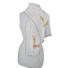 VTG 1980s Erte Silk Scarf White Art Deco Leopard Lady Letter L Femme Panthere picture