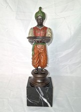 Antique Vienna Cold Painted Bronze Blackamoor Moorish Boy Card Receiver Bowl picture