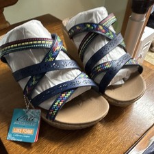 Skechers Women’s Strappy Cushioned Foam Insole Slip-On Wide Blue Multi US 8.5 picture