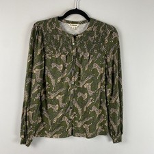 Boden Elsa Smocked Yoke Jersey Shirt Blouse Size 2 leopard Cheetah Print Novelty picture